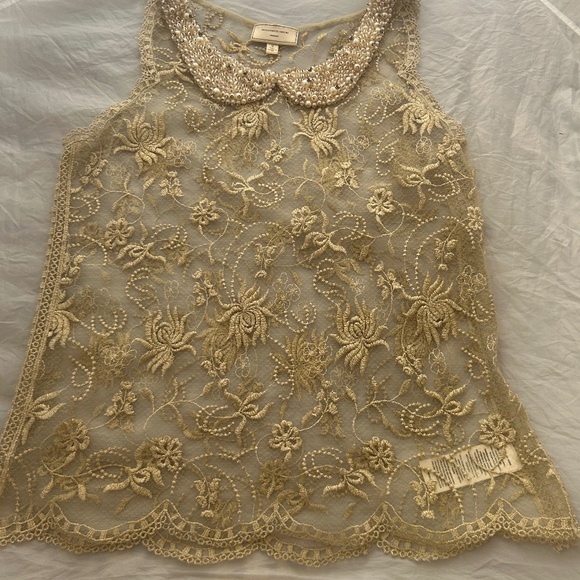 ANTHROPOLOGIE MOULINETTE SOEURS SHEER BLOUSE WITH BEADED COLLAR SIZE MED NWT - Picture 9 of 16
